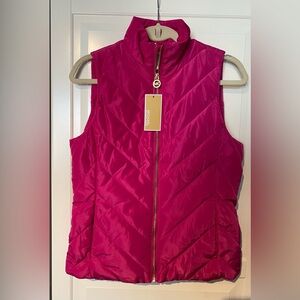Michael Kors Quilted Puffer Vest Pink & Gold NWT Sz XS